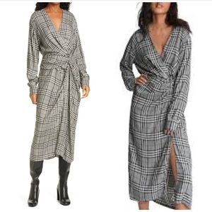 Rag & Bone Amber Plaid Front Twist Long Sleeve Midi Dress Size 0